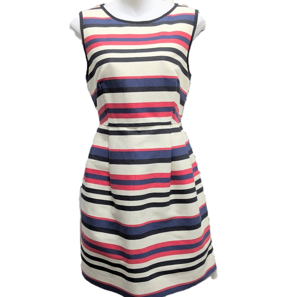 J. Crew Sleeveless Dress Size 8 Navy Red White Stripe Twill Cotton NWT